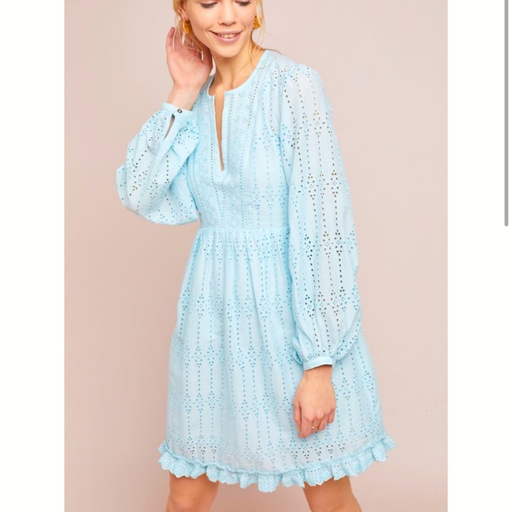 Anthropologie Eyelet Tunic Dress | Ice Blue | Size 8 | NWOT